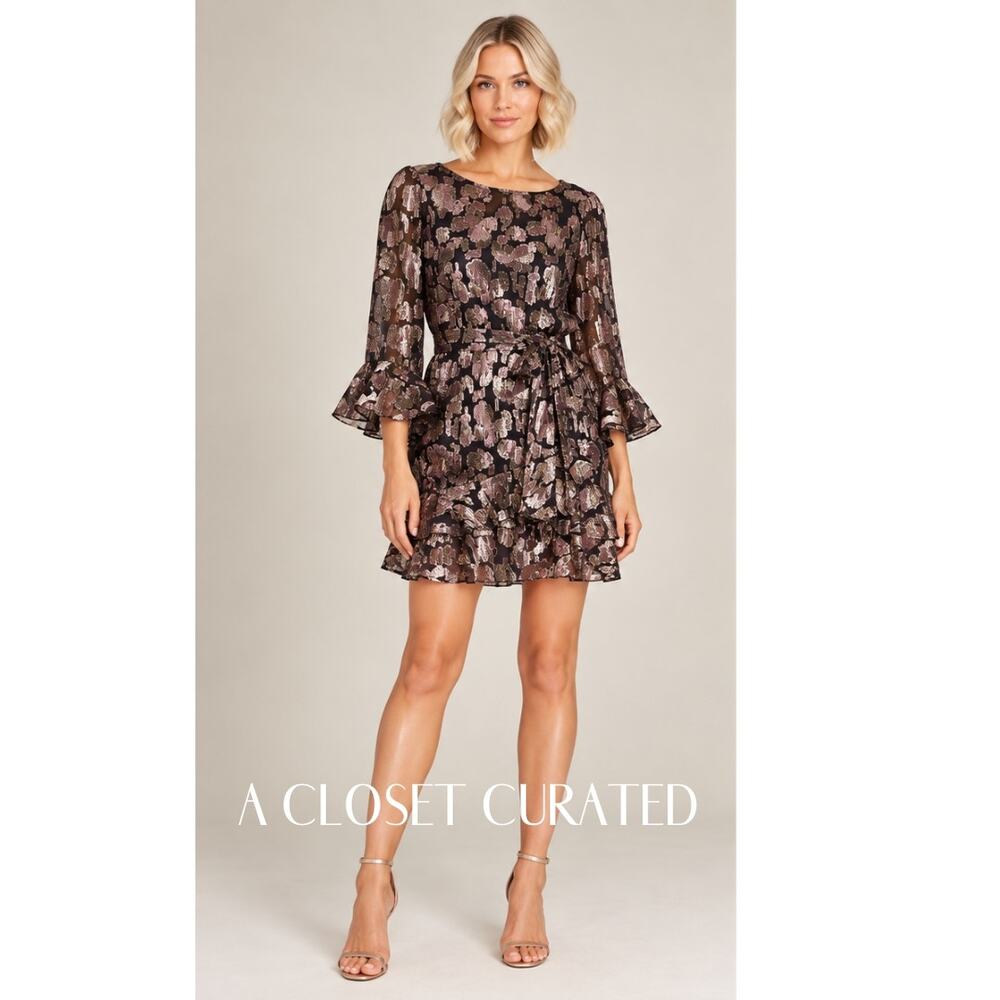 Saloni Marissa Metallic Floral Mini Dress 2  Black